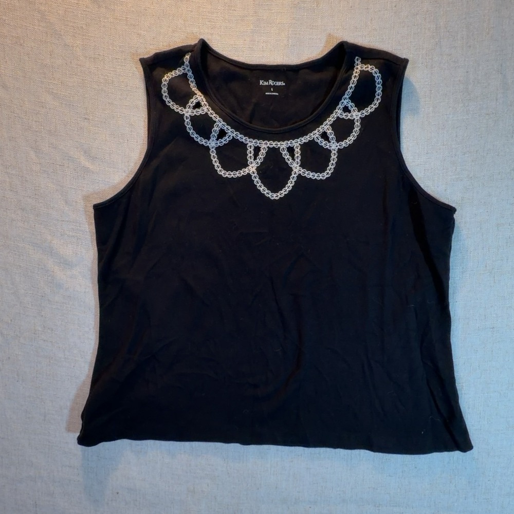 Kim Rogers Sleeveless Tank Top Beaded Black Women's Size Large